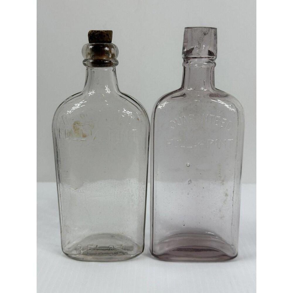Vtg Guaranteed & Registered FULL PINT Whisky Flask Bottle Cork Opening Purple